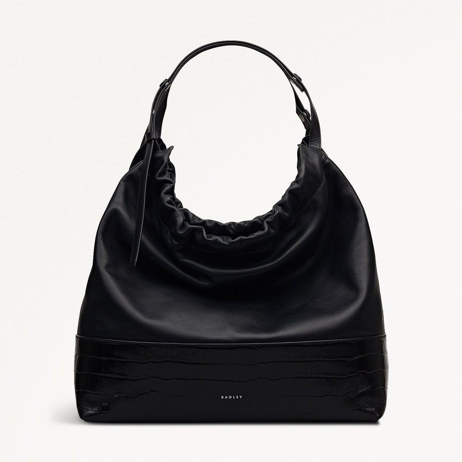 The Portobello Leather Large Drawstring Shoulder Bag in Black - 112190