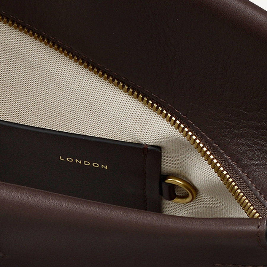 The Christina Leather Large Ziptop Shoulder Bag in Dark Oak - 112196