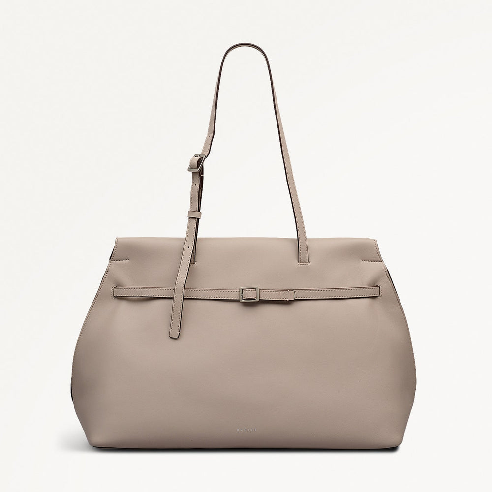 The Christina Leather Large Ziptop Shoulder Bag in Porcini - 112197