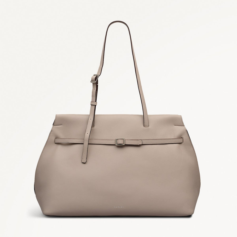 The Christina Leather Large Ziptop Shoulder Bag in Porcini - 112197