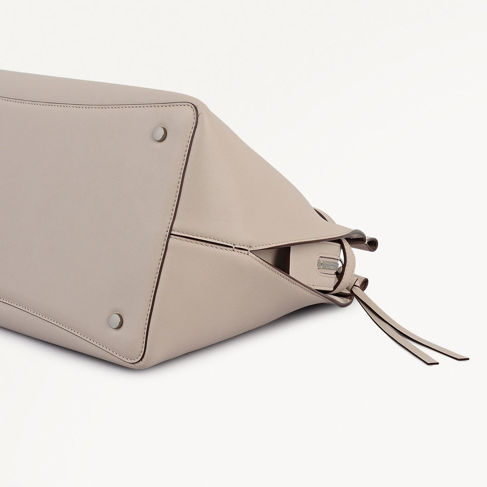 The Christina Leather Large Ziptop Shoulder Bag in Porcini - 112197