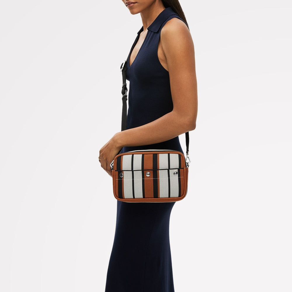 Hadleigh Place Stripe Small Ziptop Crossbody Bag in Snow - 112211