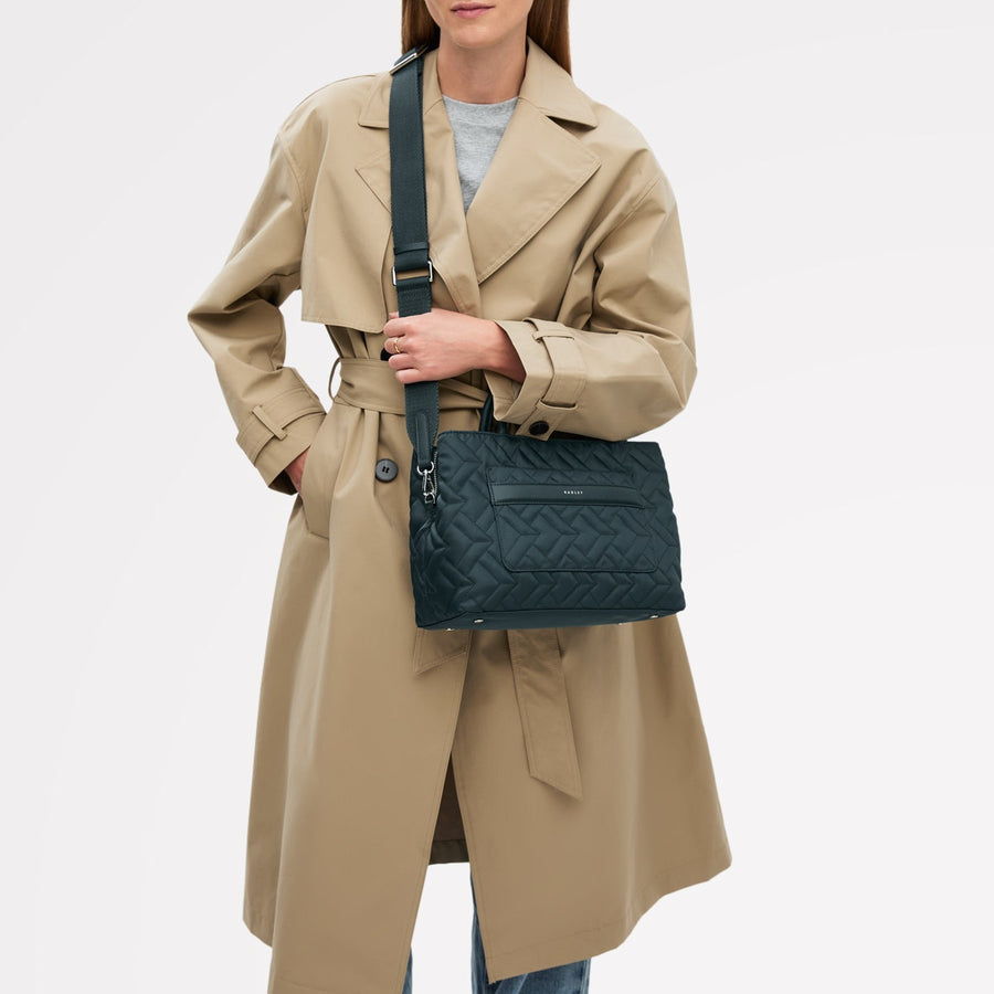 Holland Park Fabric Medium Ziptop Grab Bag in Teal - 112216