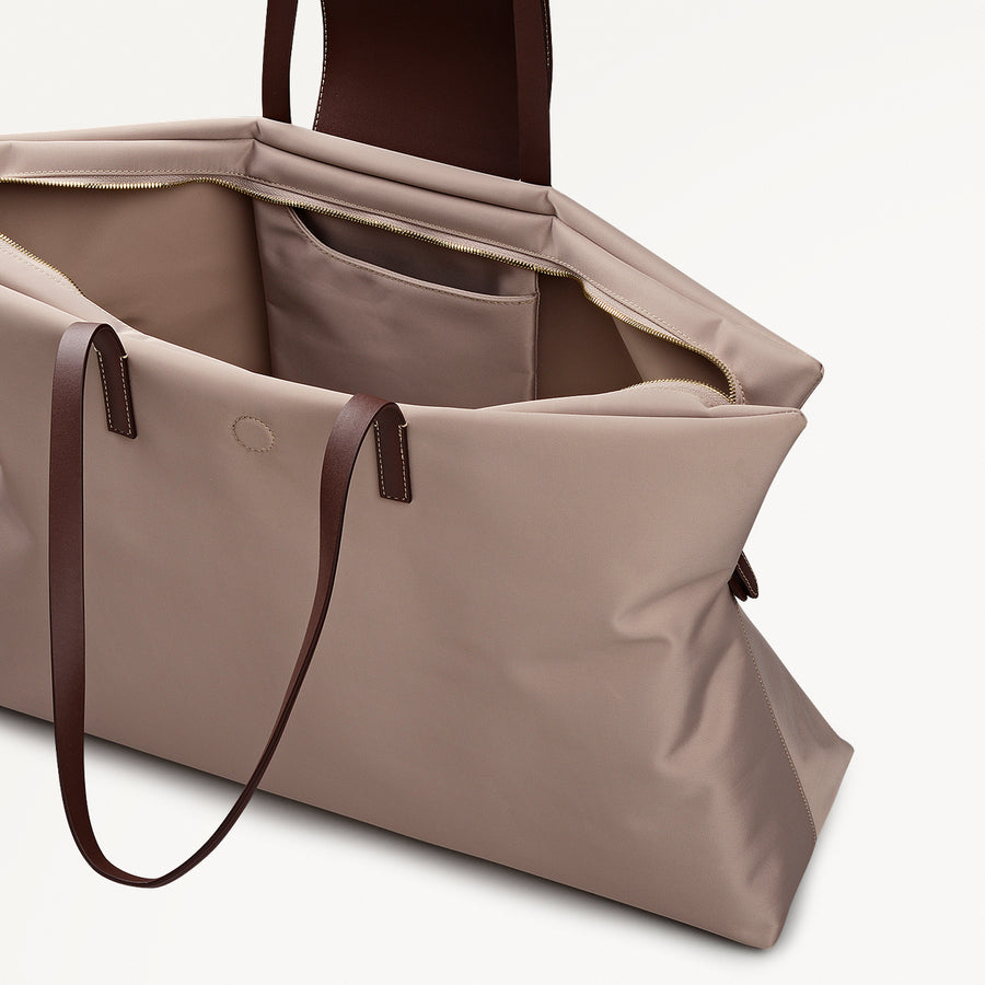 Pocket Essentials Fabric Large Ziptop Shoulder Bag in Porcini - 112219