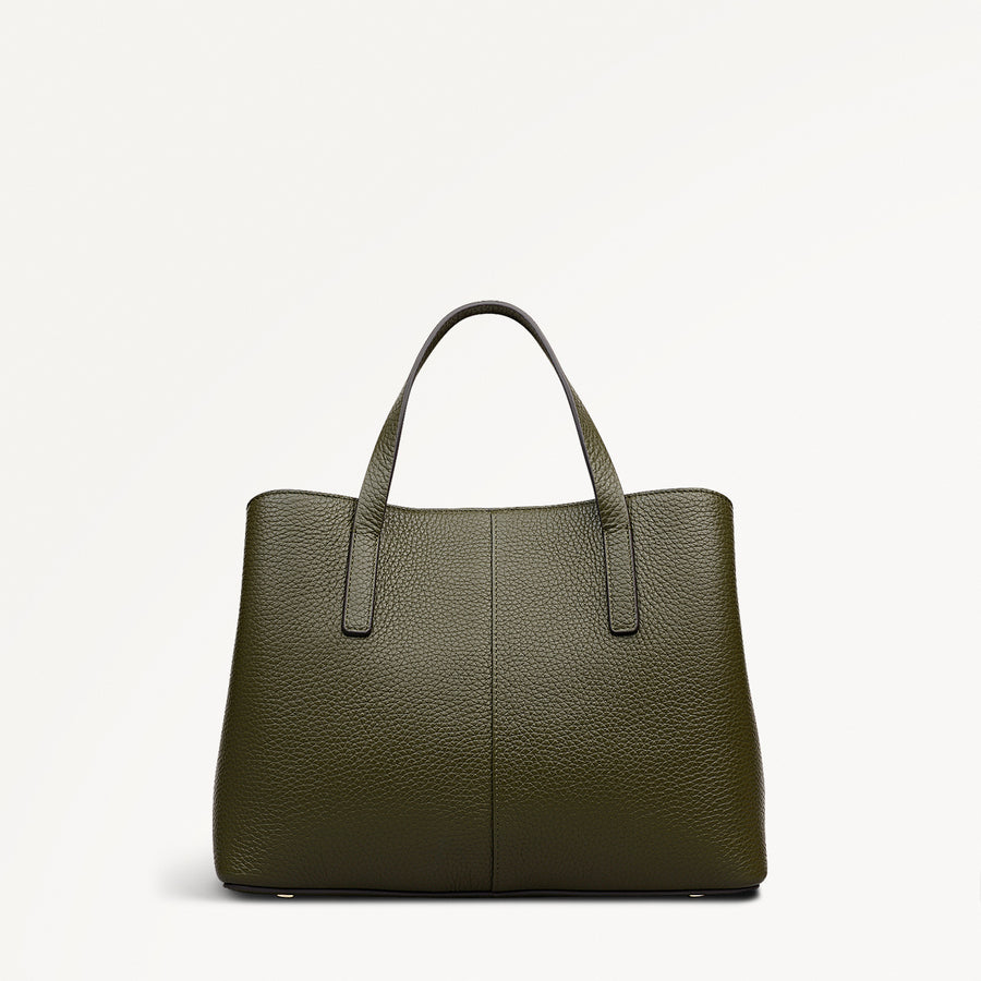 Dukes Place Leather Medium Ziptop Grab Bag in Pine Needle - 112231