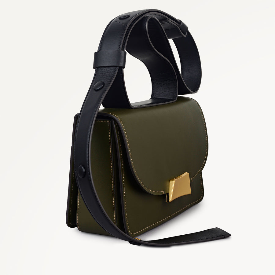 The Belsize Leather Small Flapover Shoulder Bag in Pine Needle - 112264