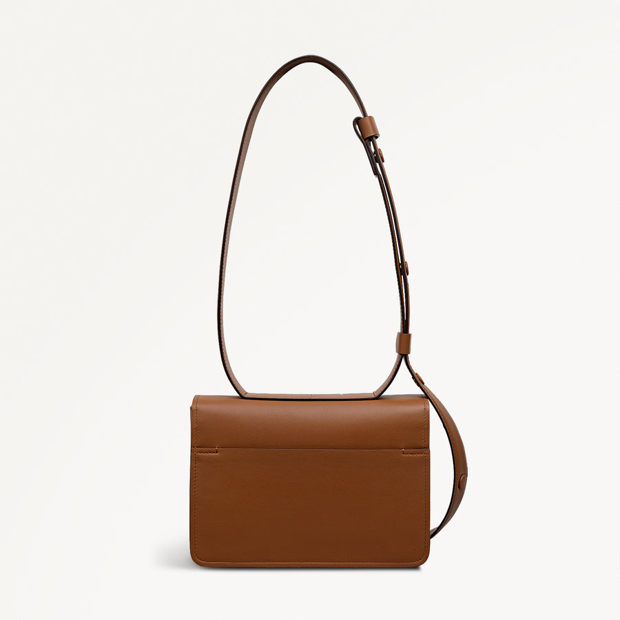 The Belsize Leather Small Flapover Shoulder Bag in Toffee - 112265