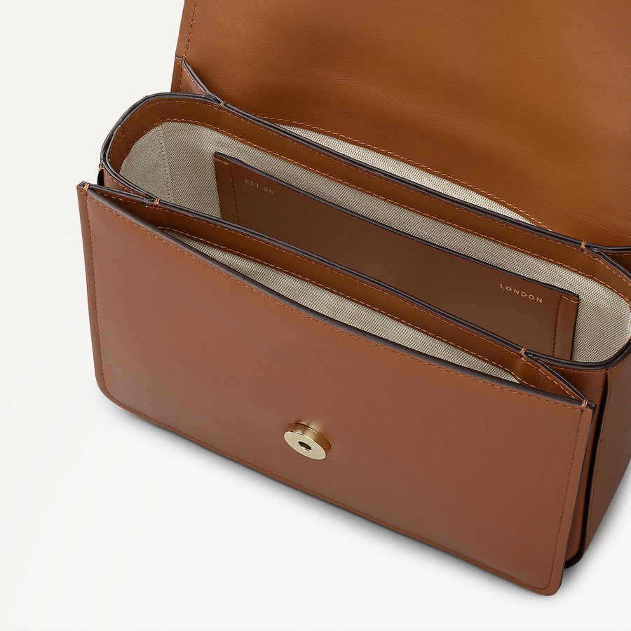 The Belsize Leather Small Flapover Shoulder Bag in Toffee - 112265