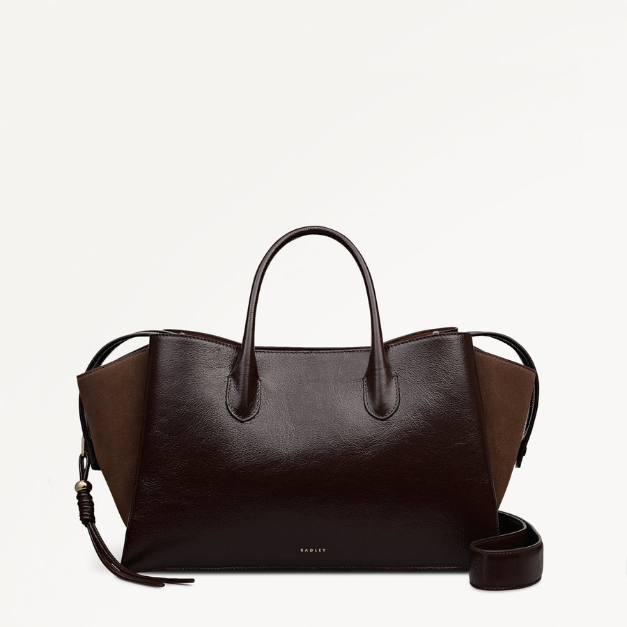 The Romilly Leather Large Ziptop Grab Bag in Dark Oak - 112267
