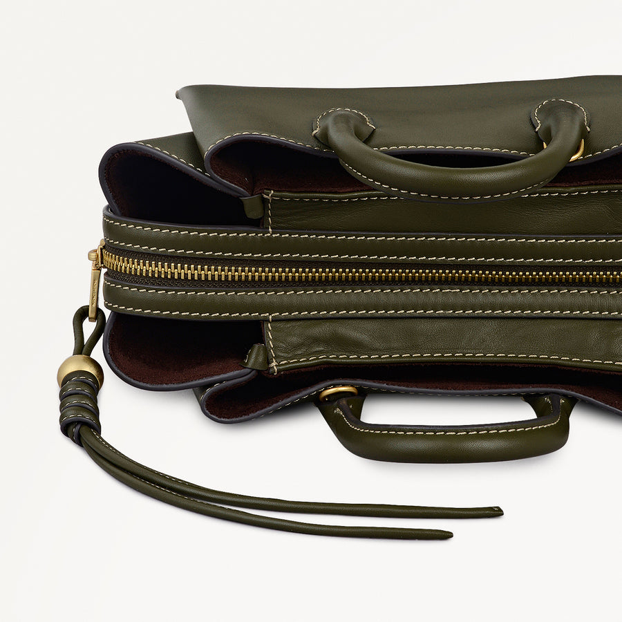 The Romilly Leather Small Ziptop Grab Bag in Pine Needle - 112270