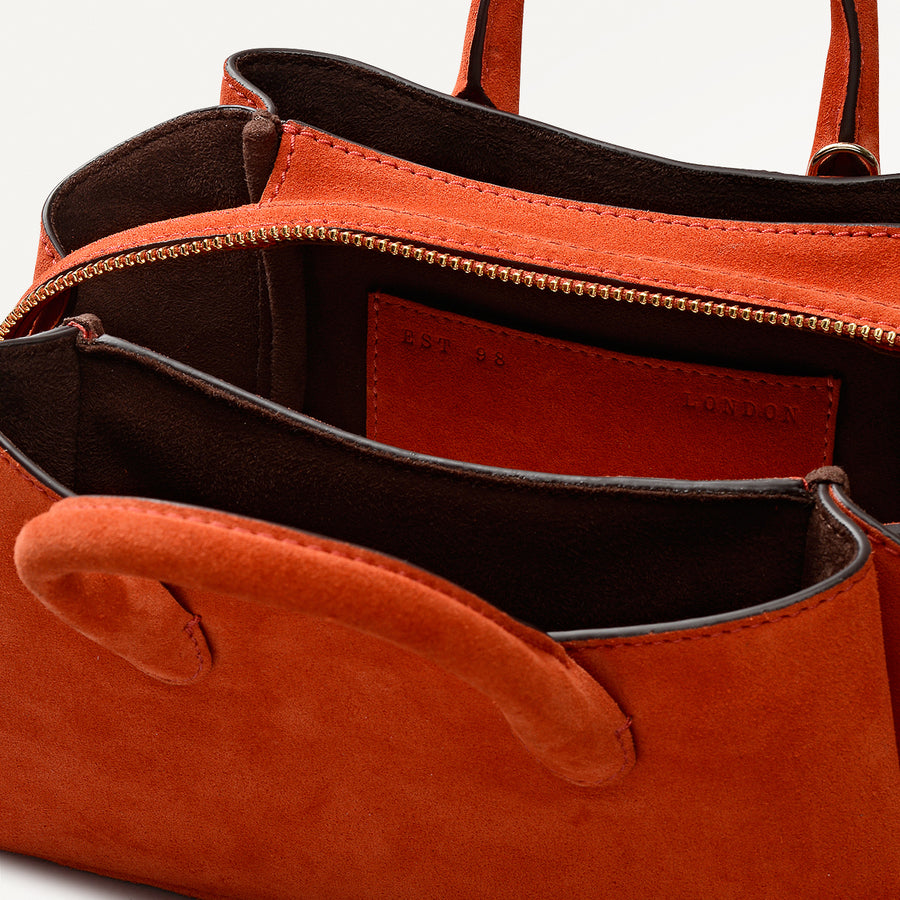 The Romilly Leather Small Ziptop Grab Bag in Flame - 112271