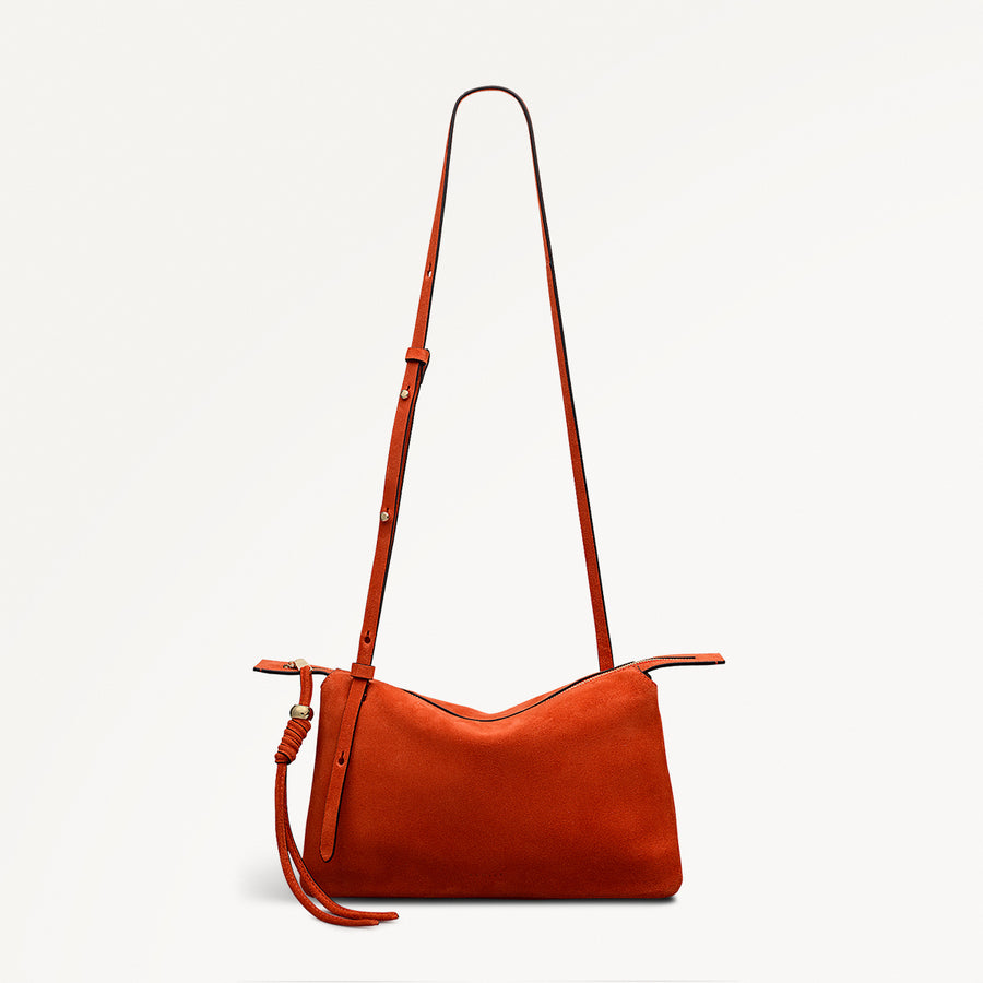 The Romilly Leather Medium Ziptop Cross Body Bag in Flame - 112274