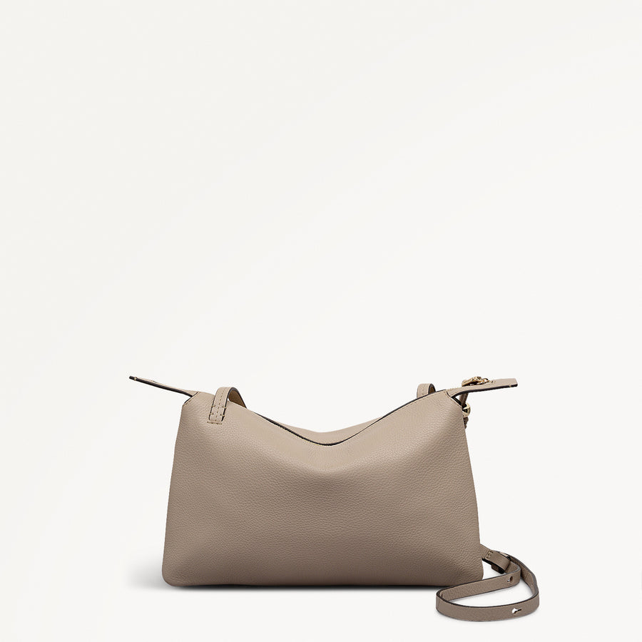 The Romilly Leather Medium Ziptop Cross Body Bag in Porcini - 112276