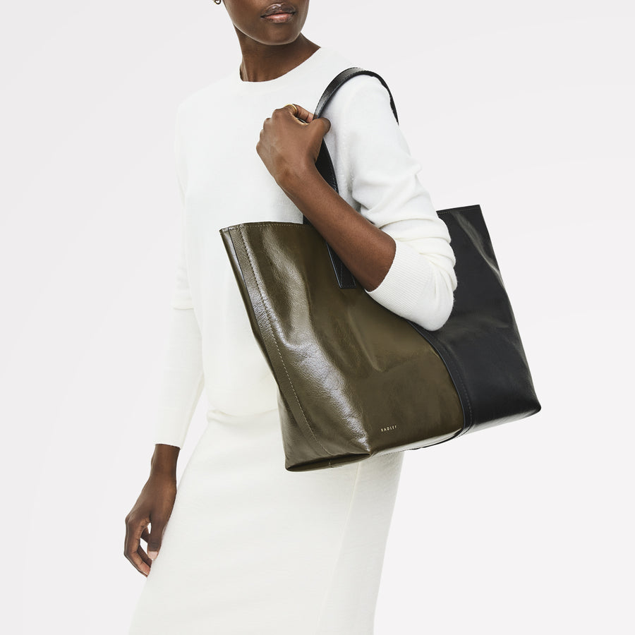 Broadway Market Leather Large Open Top Tote Bag in Pine Needle - 112281