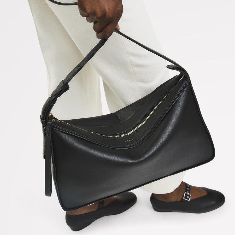 Westwell Lane Leather Large Ziptop Shoulder Bag in Black - 112287