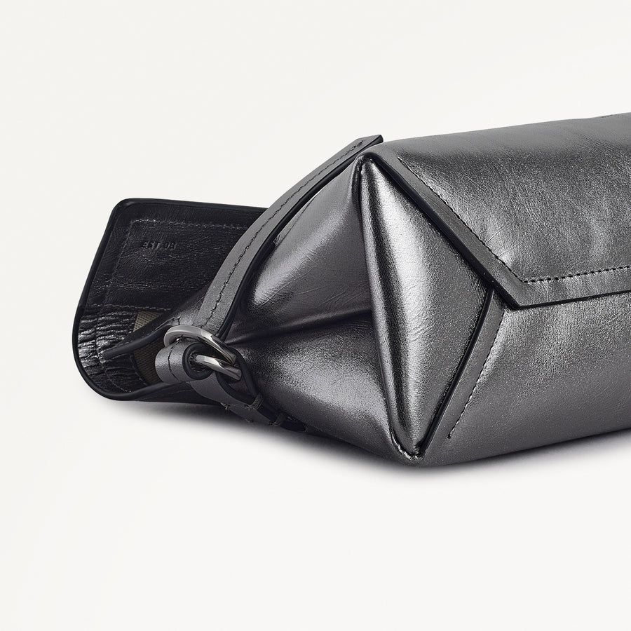 Fleet Street Leather Medium Flapover Clutch Bag in Silver - 112307