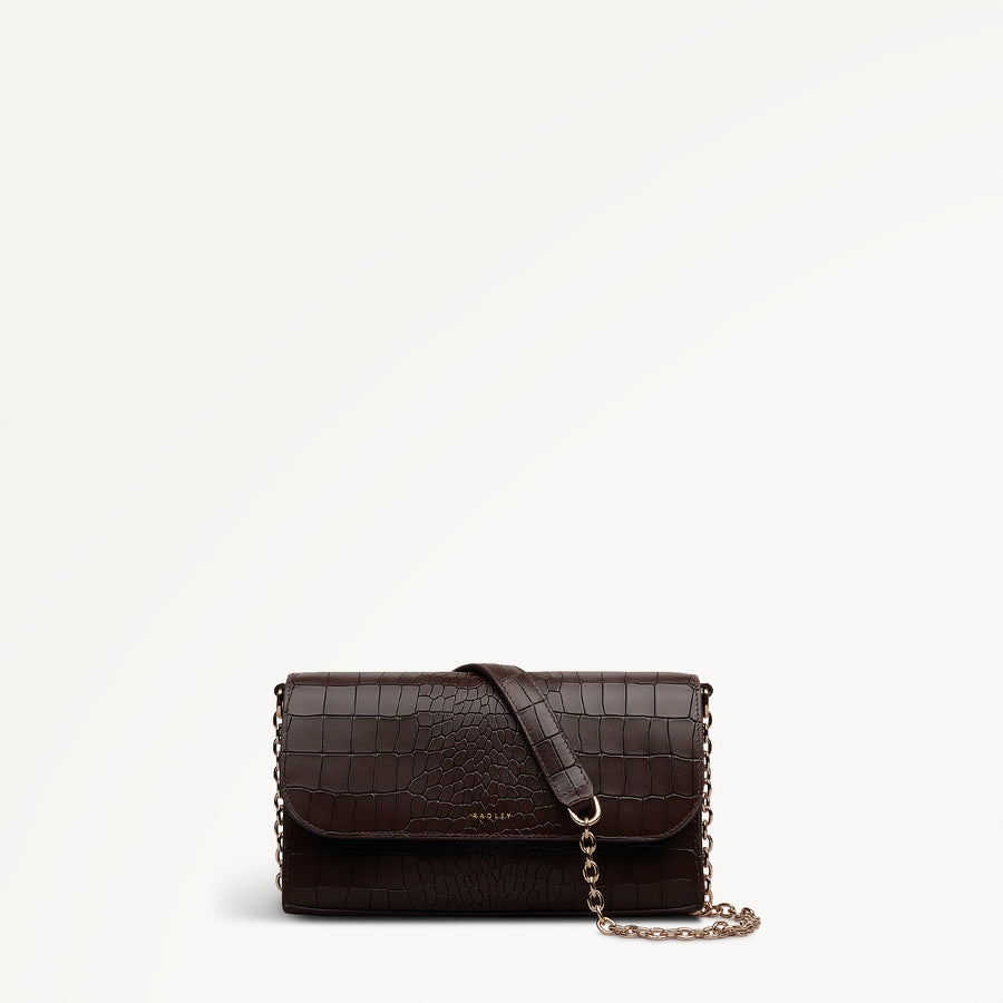 The Rathbone - Faux Croc Micro Flapover Cross Body Dark Oak - 112312