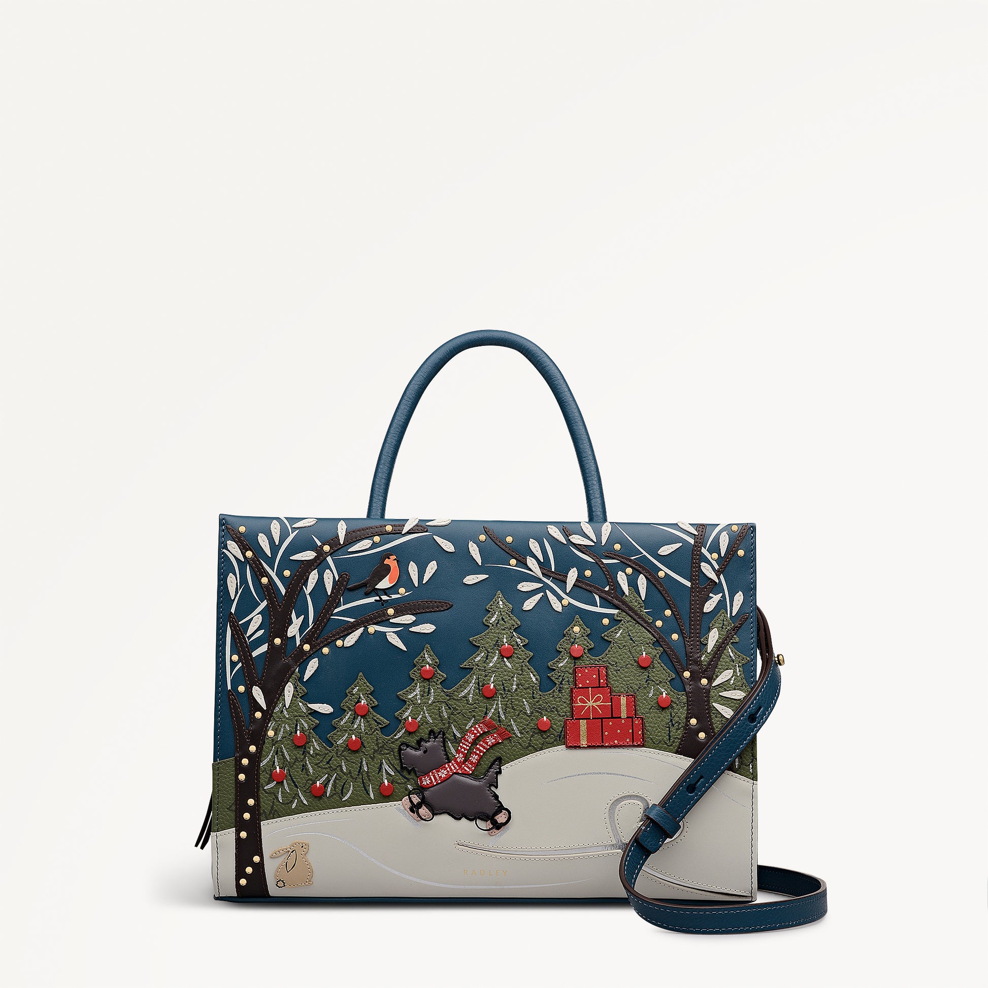 An Ice Day Leather Medium Ziptop Grab Bag in Teal - 112317