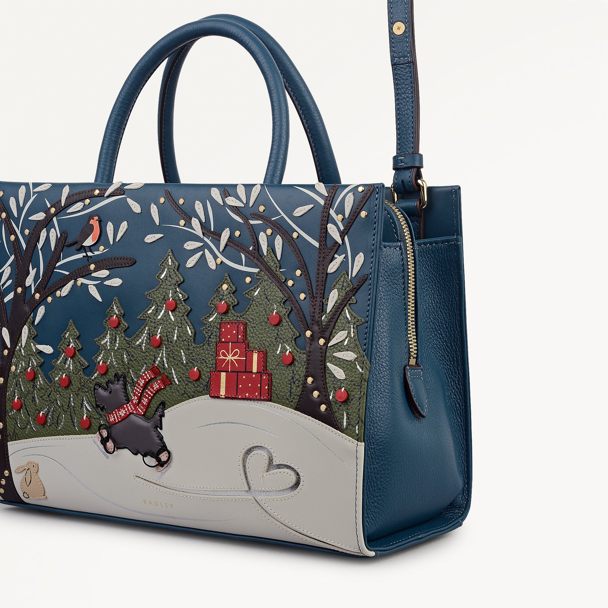 An Ice Day Leather Medium Ziptop Grab Bag in Teal - 112317