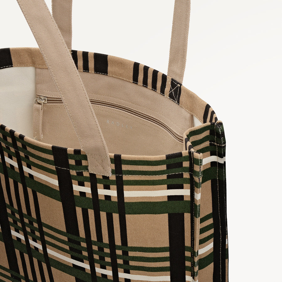 Check Fabric Medium Open Top Tote in Porcini - 112464
