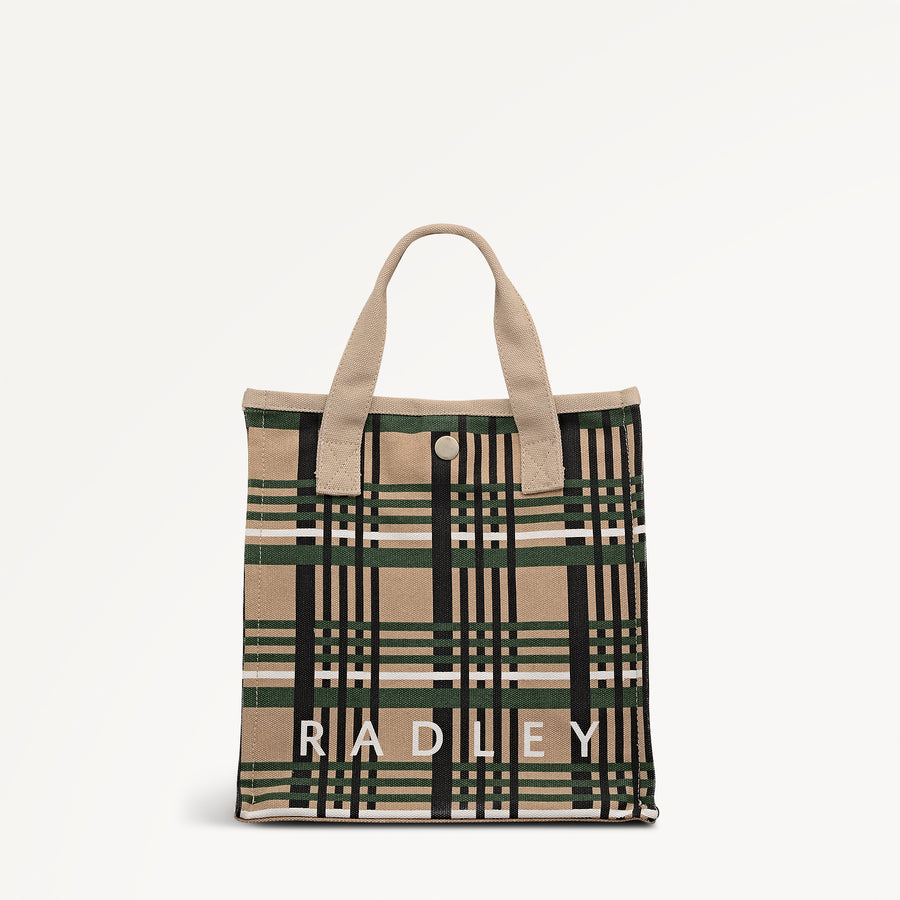 Check Fabric Small Open Top Grab in Porcini - 112465