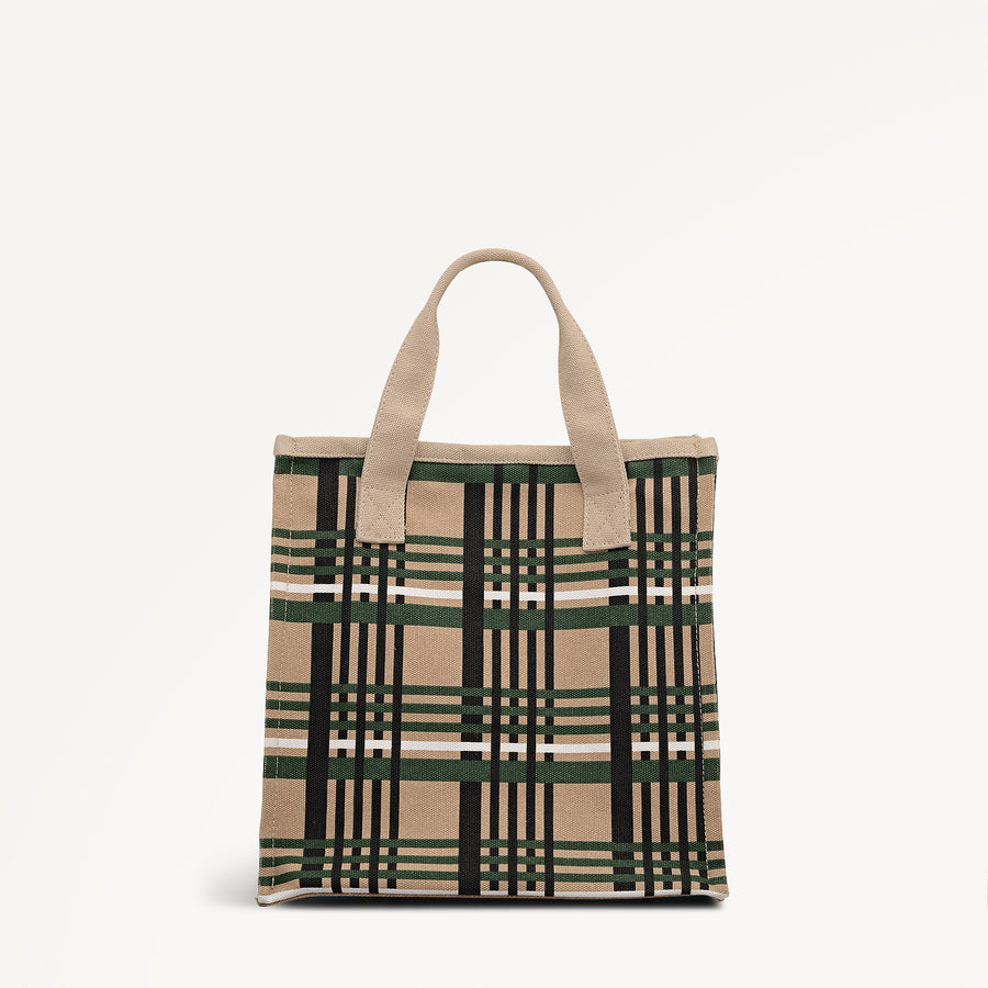 Check Fabric Small Open Top Grab in Porcini - 112465