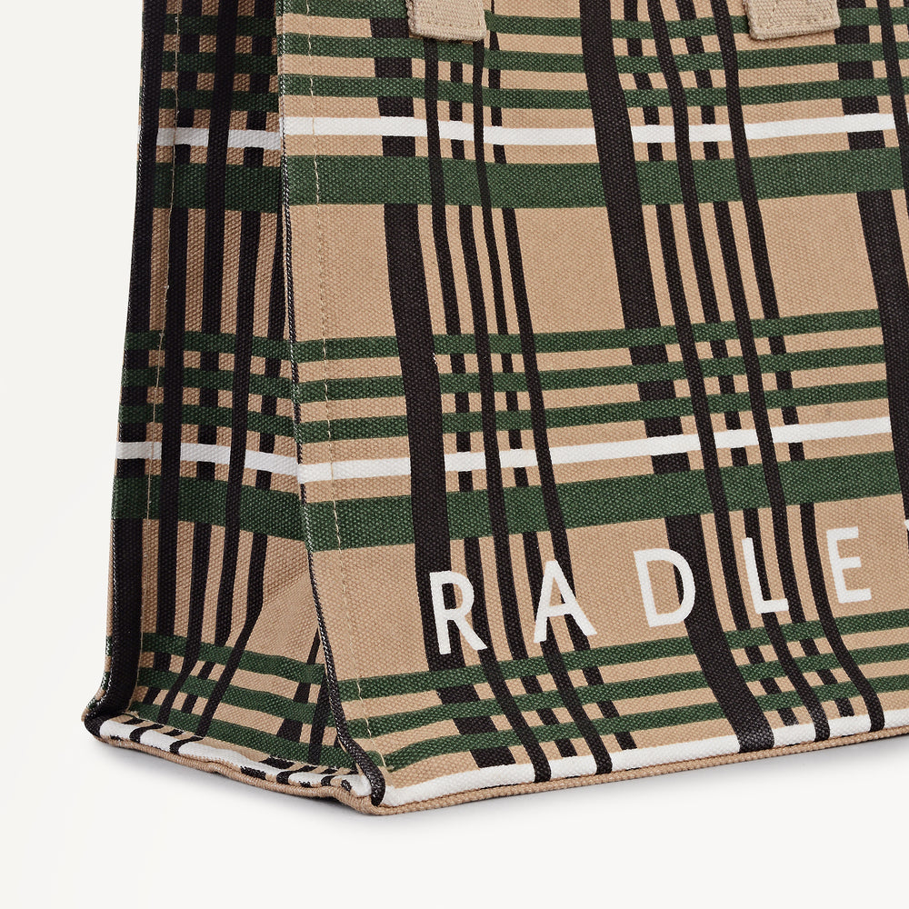 Check Fabric Small Open Top Grab in Porcini - 112465