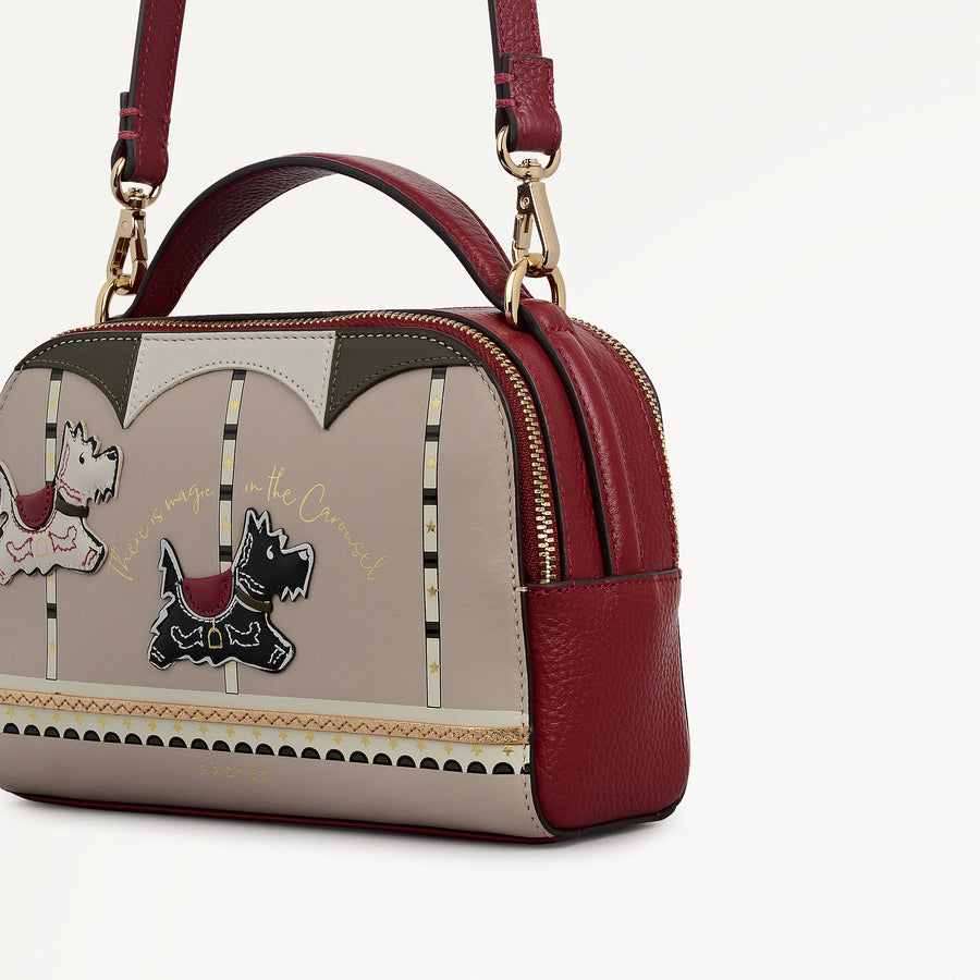 Magic Carousel Leather Small Ziptop Cross Body Bag in Carmine - 112757