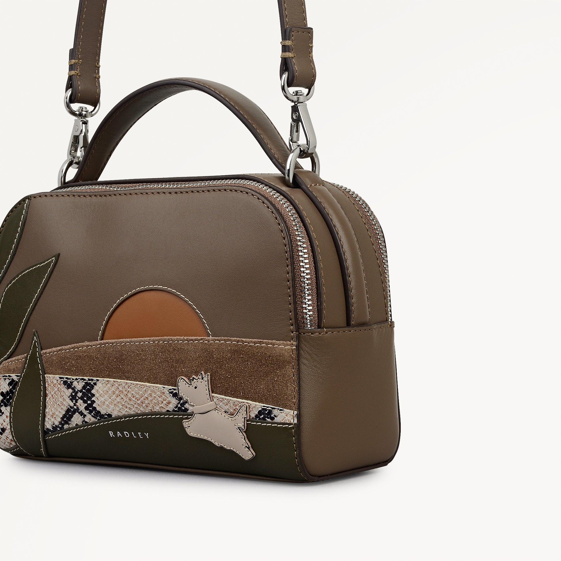 Over The Hills Leather Small Ziptop Cross Body Bag in Coffee - 112759