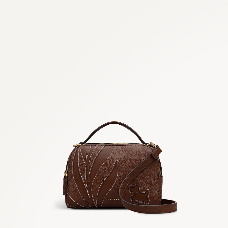 Among The Trees Leather Small Ziptop Cross Body Bag in Chocolate - 112767