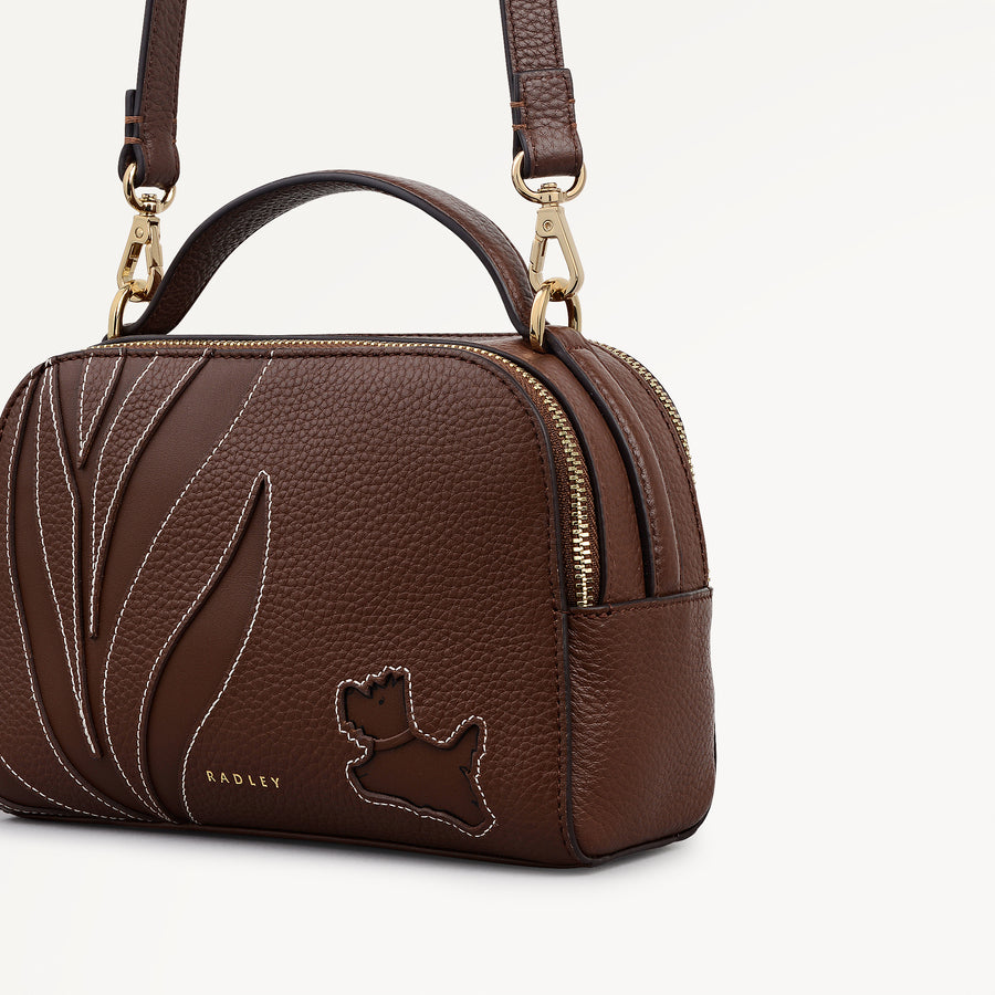 Among The Trees Leather Small Ziptop Cross Body Bag in Chocolate - 112767