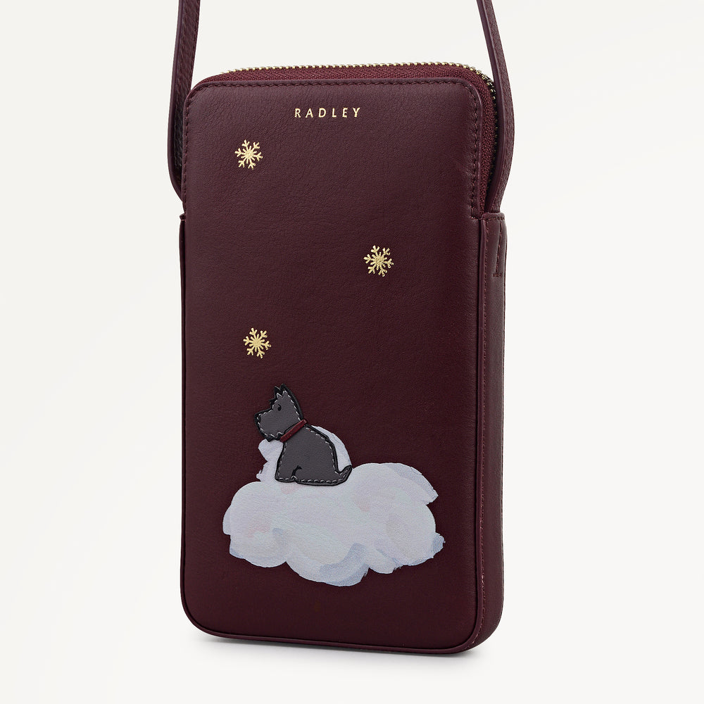 It's Written In The Snowflakes Leather Medium Phone Cross Body Bag in Dark Cherry - 112768
