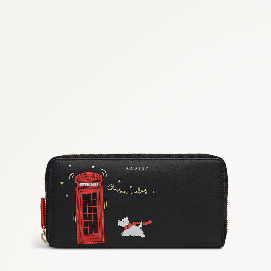 Christmas Is Calling Leather Large Zip Around Wallet in Black - 112810