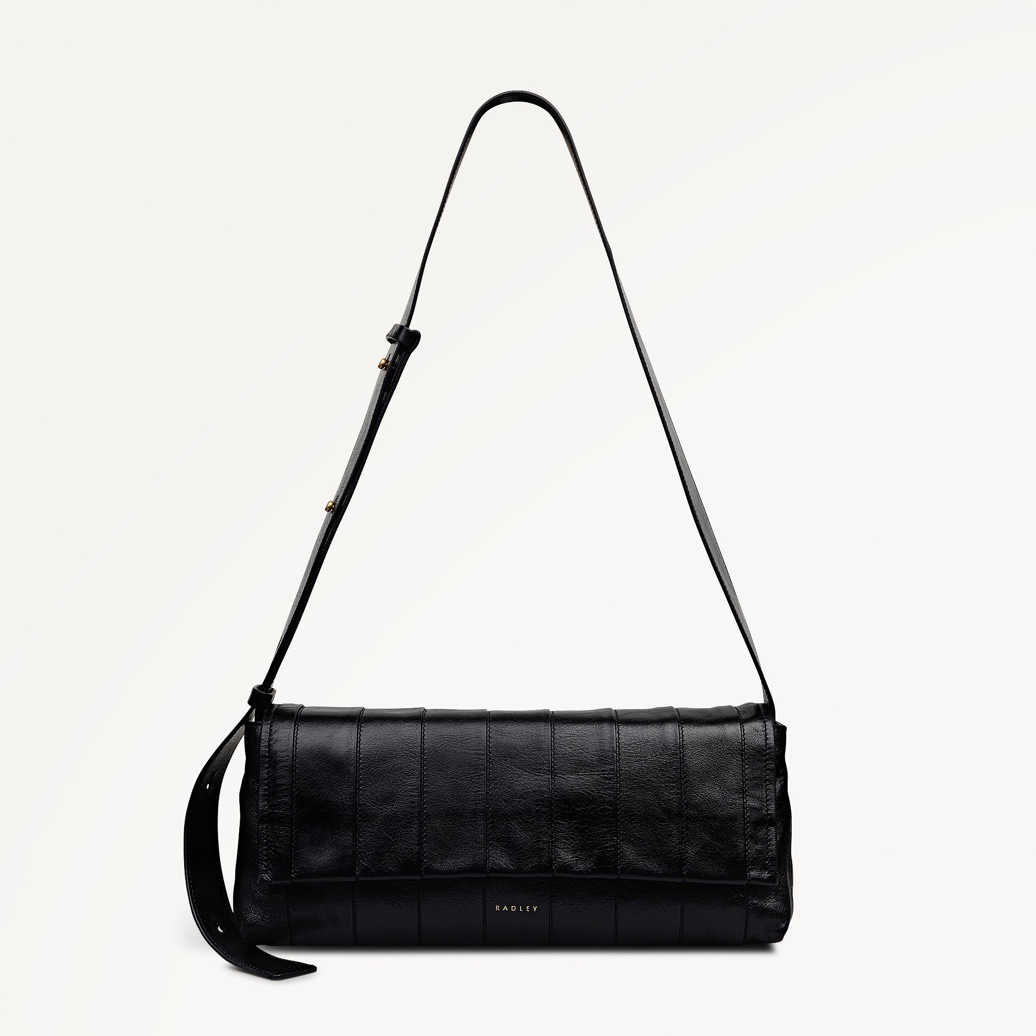 The Annabel - Stripe Medium Flapover Shoulder Black - 113072