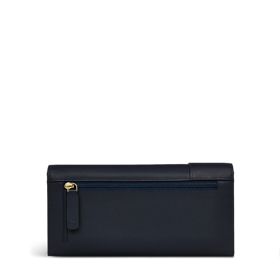 Pockets Leather Large Flapover Wallet in Ink - 11815
