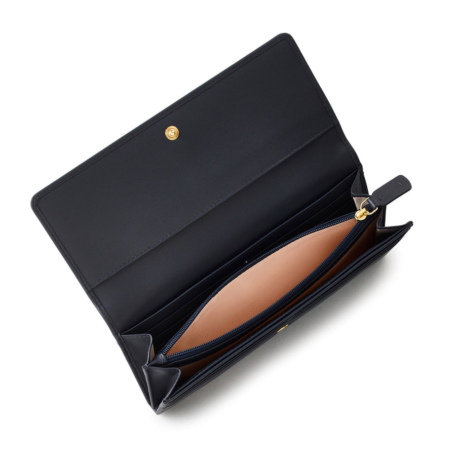 Pockets Leather Large Flapover Wallet in Ink - 11815