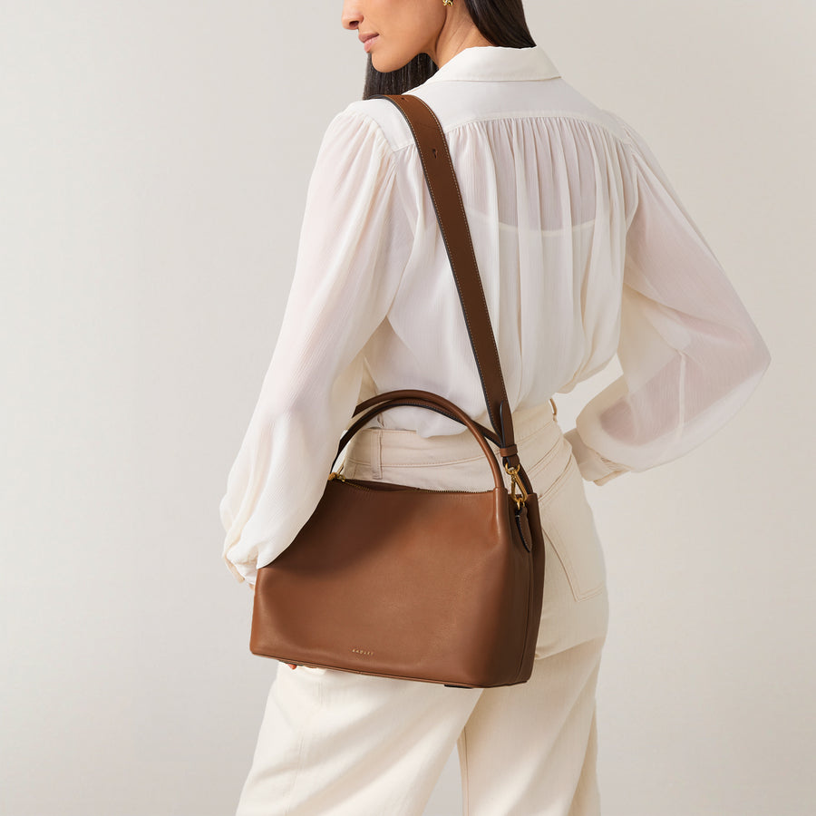 Ivydale Road Leather Medium Ziptop Grab Bag in Saddle - H2006211