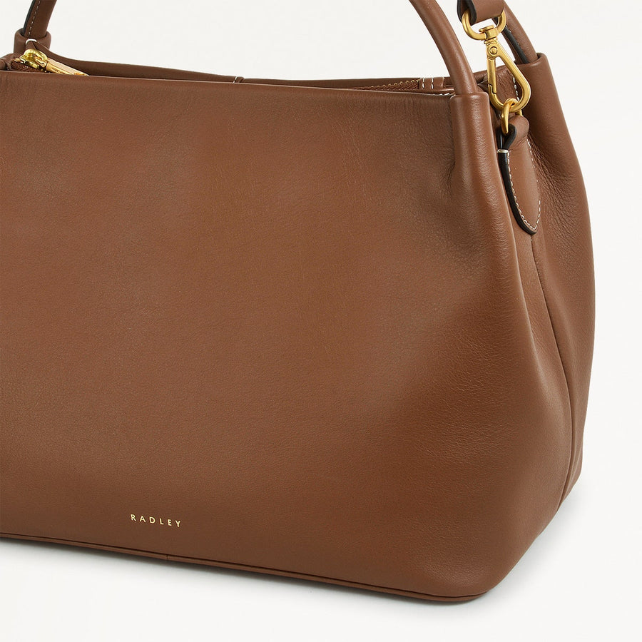 Ivydale Road Leather Medium Ziptop Grab Bag in Saddle - H2006211