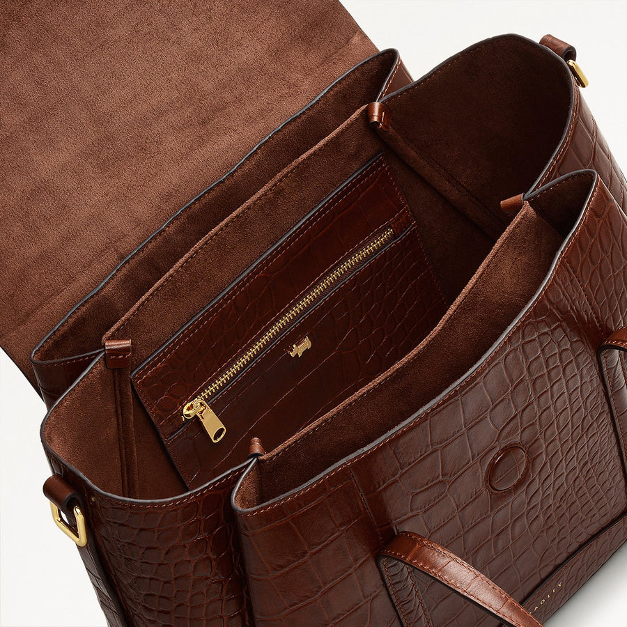 The Chancery Leather Medium Flapover Grab Bag in Walnut - H2096208