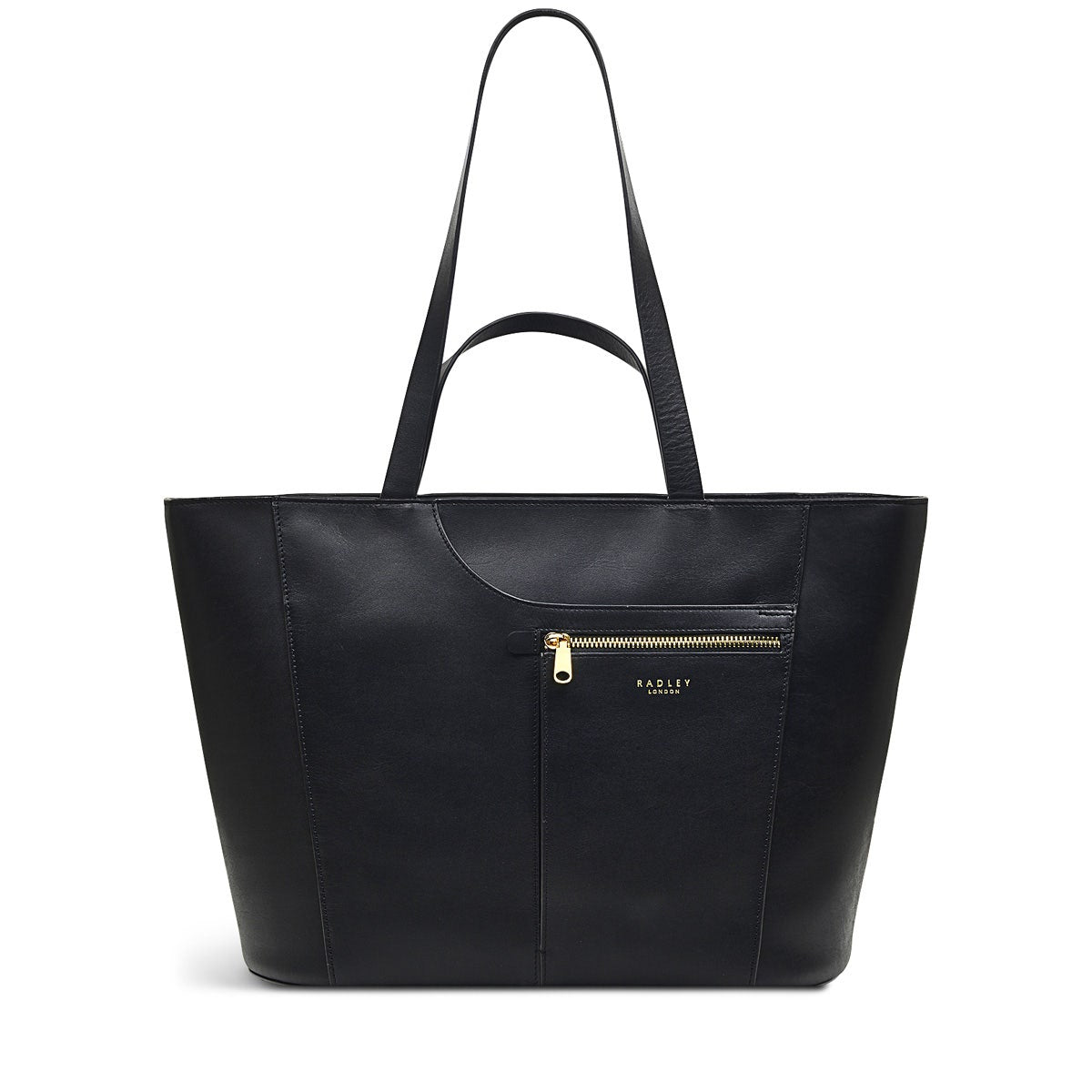 Pockets Leather Large Ziptop Tote Bag in Black - H9320001