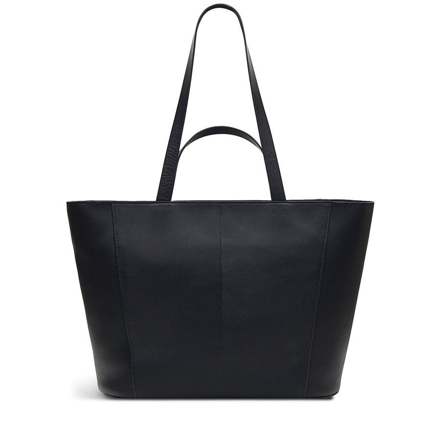 Pockets Leather Large Ziptop Tote Bag in Black - H9320001