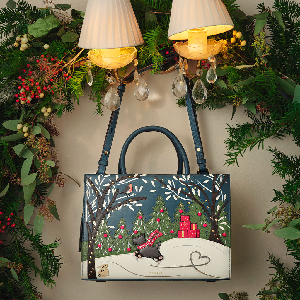An Ice Day Leather Medium Ziptop Grab Bag in Teal - 112317