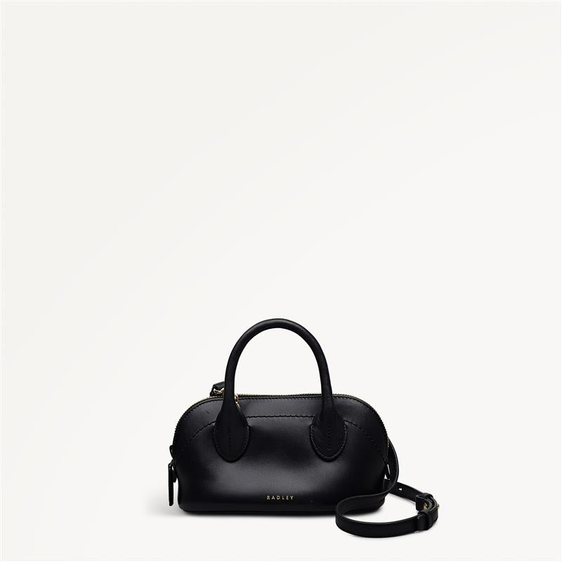 The Muriel Leather Micro Ziptop Satchel Bag in Black - 112296
