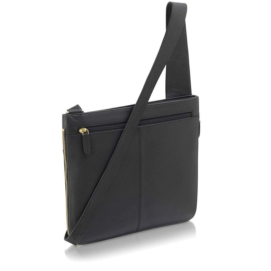 Pockets Leather Large Zip Around Crossbody Bag in Black - 10238