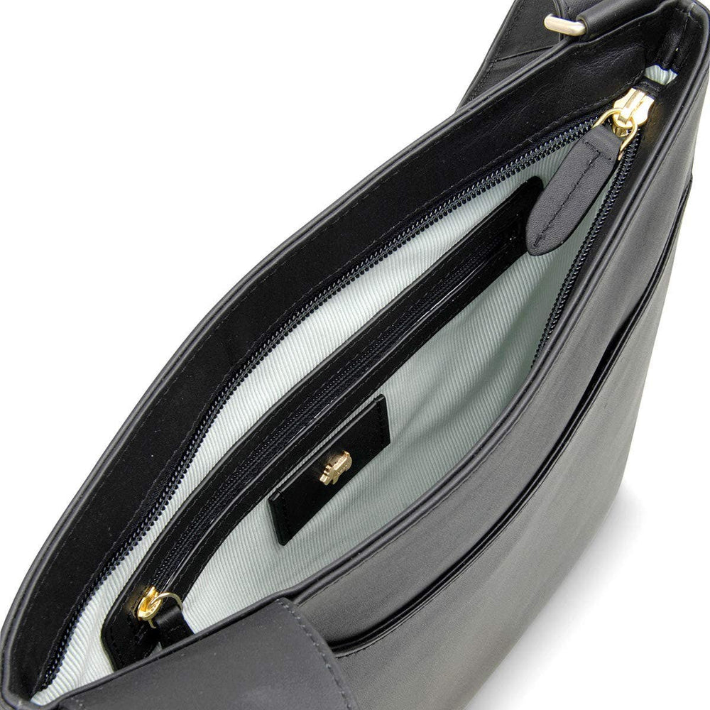 Pockets Leather Large Zip Around Crossbody Bag in Black - 10238