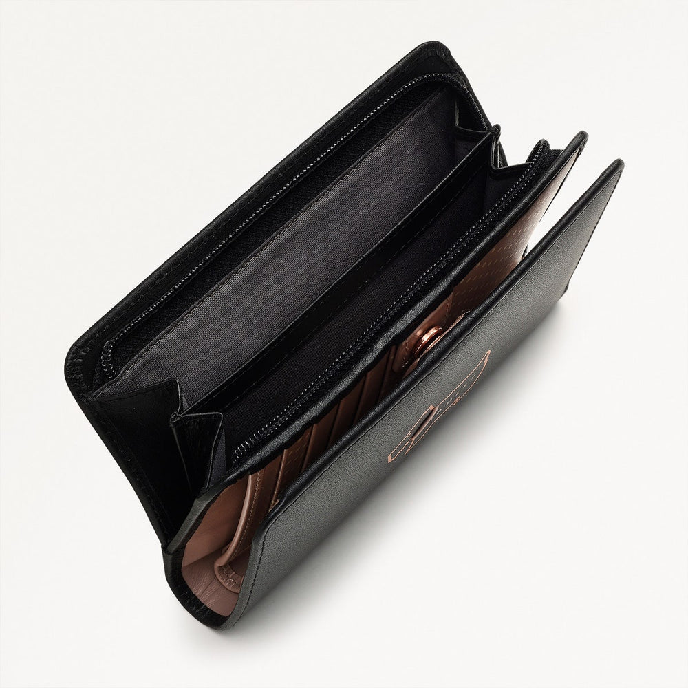 Heritage Dog Outline Leather Medium Bifold Wallet in Black - 10442