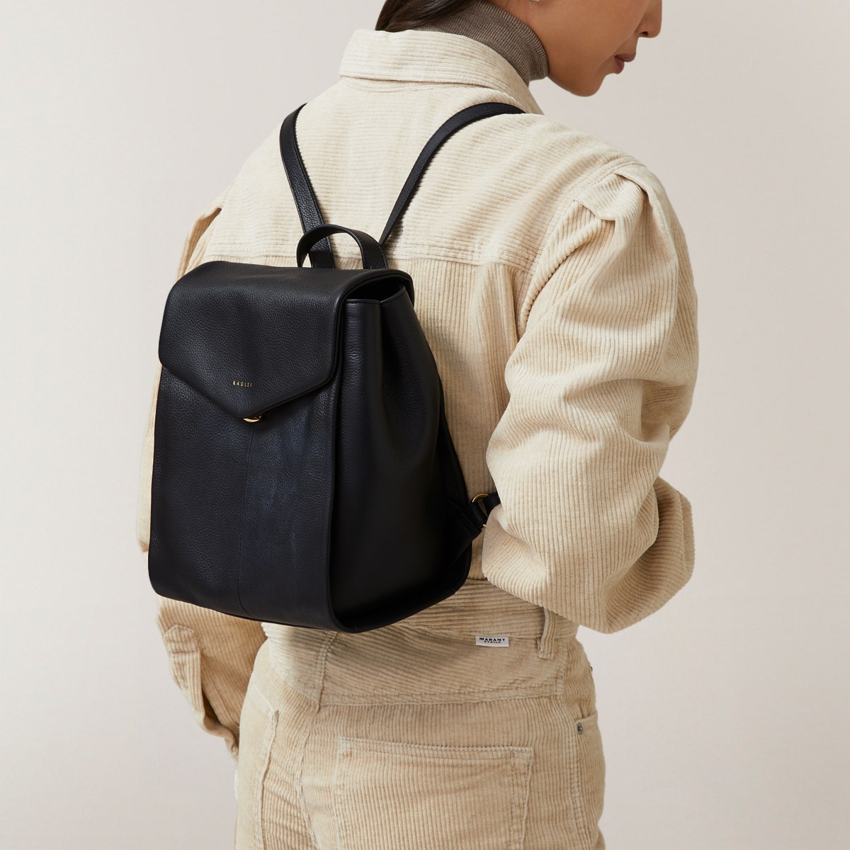 Southwark Road Leather Small Flapover Backpack in Black - 110031