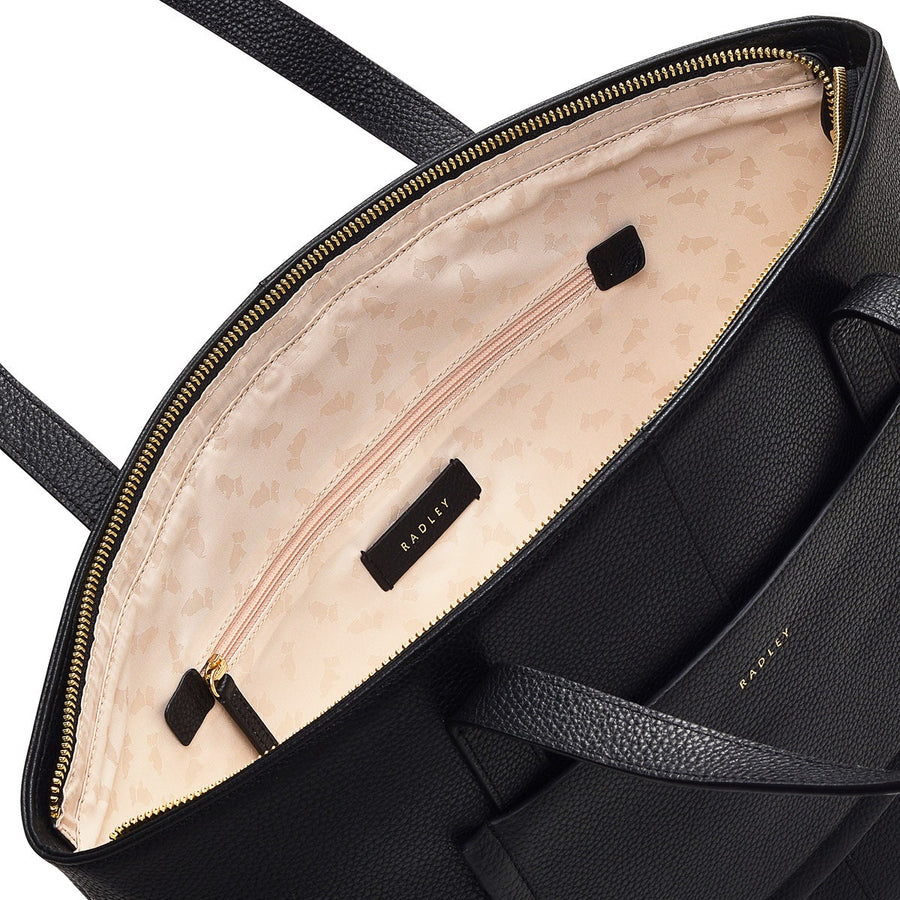 Sycamore Grove Leather Medium Ziptop Tote Bag in Black - 110038