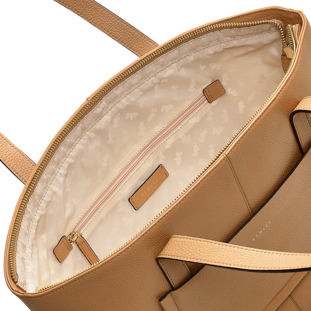 Sycamore Grove Leather Medium Ziptop Tote Bag in Dark Butter - 110040