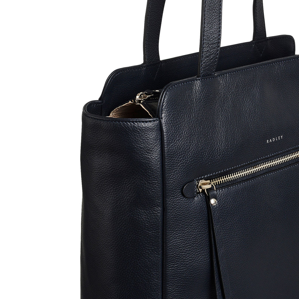 Gordon Road Leather Medium Ziptop Tote Bag in Ink - 110054